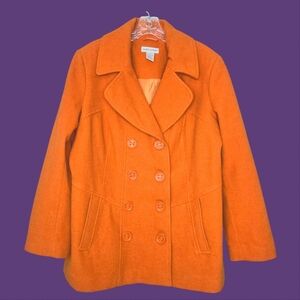 Vintage Orange Wool Blend Pea coat Jessica London Plus size 14 Bright Colorful